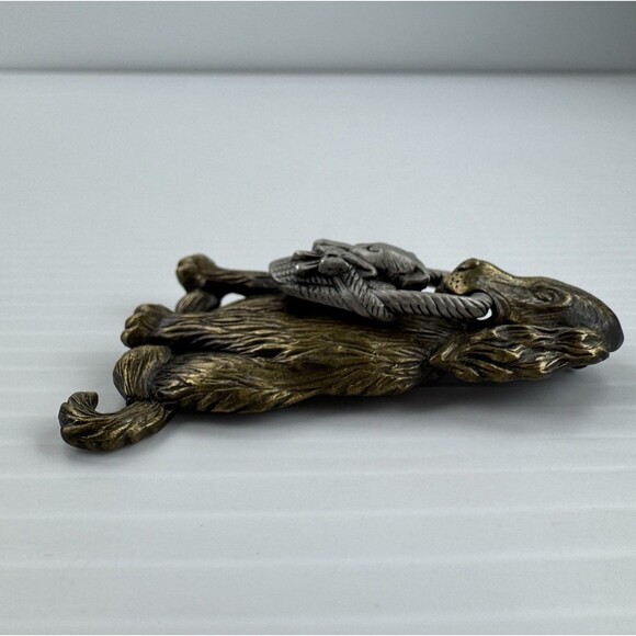 JJ Jonette Jewelry Dog Holding Cat in Basket Pin Brooch Vintage Signed - Picture 6 of 10